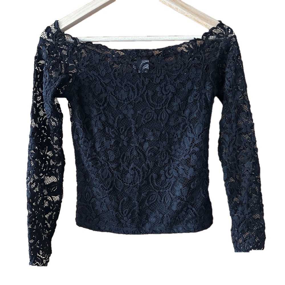 Divided Black Lace Off Shoulder Stretchy Top - Small
